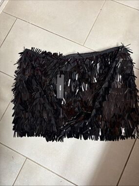 Fashion Nova Black Sequin Fringe Mini Skirt